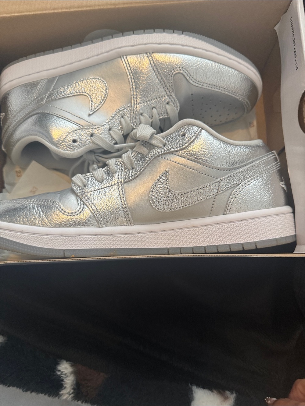 Jordan 1 Low-Top Athletic Sneakers in Metallic Silver